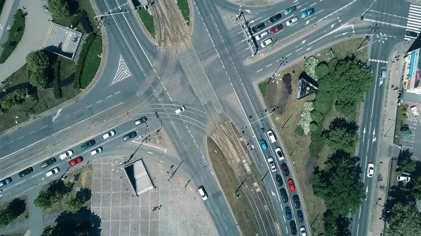 Şehir sokak trafik Poznan havadan görünümü — Stok fotoğraf