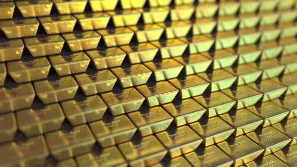Grande quantidade de barras de ouro fino ou bullions. Animação loopable realista — Vídeo de Stock