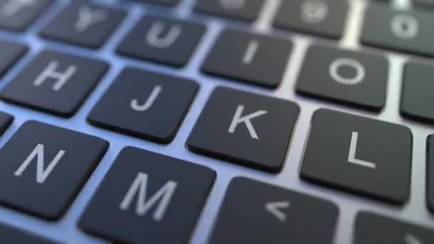 Abone düğme üstünde belgili tanımlık klavye için anahtar teslim çıkmak. Kavramsal 3d animasyon — Stok video