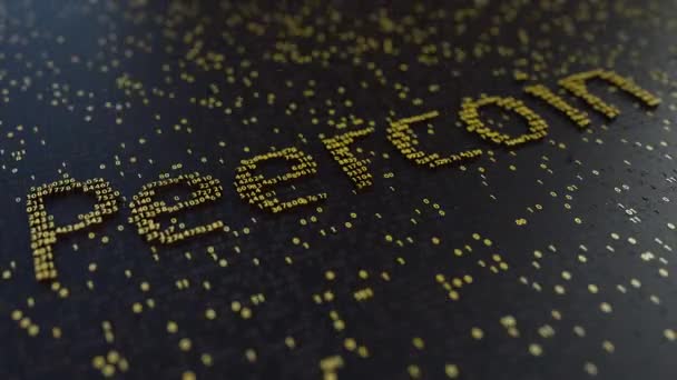 Peercoin 的词由移动的金黄数字。Cryptocurrency 挖掘或交易相关概念动画 — 图库视频影像