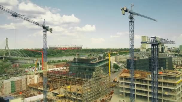 WARSAW, POLAND - JUNE 4, 2018. Aerial view of urban construction site — Stock Video