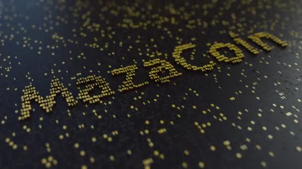 MazaCoin kata yang terbuat dari bergerak angka emas. Kriptocurrency pertambangan atau transaksi terkait animasi konseptual — Stok Video