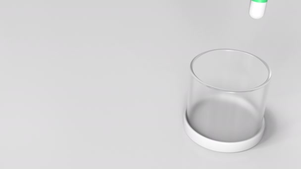 Probiotische Medikamentenkapseln in ein Glas geben. konzeptionelle 3D-Animation — Stockvideo