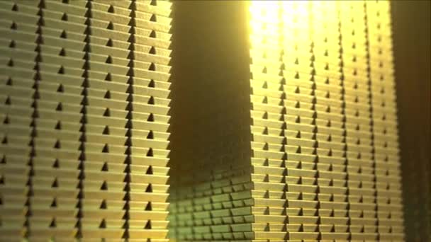 Величезні стеки блискучих золотих смуг, циклічна 3D анімація — стокове відео