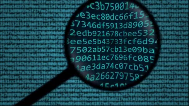拡大鏡は、コンピューター画面上の単語の暗号を発見します。Cryptocurrency 関連検索概念アニメーション — ストック動画