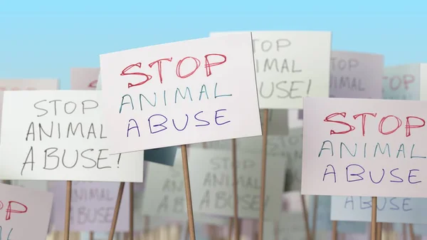 Opriți pancartele ANIMAL ABUSE la demonstrația de stradă. Redare 3D — Fotografie, imagine de stoc