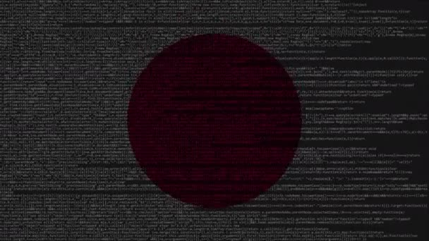 Quellcode und Flagge Japans. Japanische digitale Technologie oder programmierbare loopable Animationen — Stockvideo