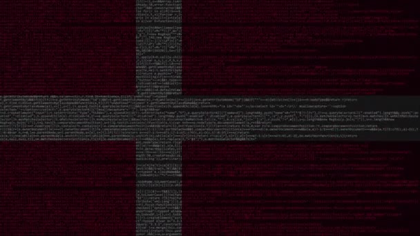 Πηγαίο κώδικα και σημαία της Δανίας. Δανέζικα-ψηφιακή τεχνολογία ή προγραμματισμού σχετικές loopable κινούμενα σχέδια — Αρχείο Βίντεο