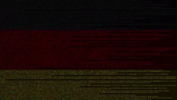 Codice sorgente e bandiera della Germania. Tecnologia digitale tedesca o animazione loop relativa alla programmazione — Video Stock