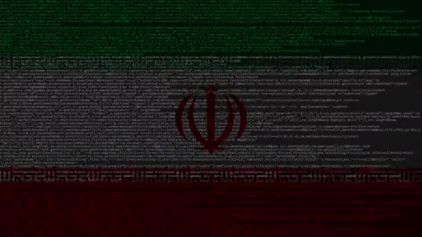 Código fonte e bandeira do Irão. Tecnologia digital iraniana ou animação loopable relacionada à programação — Vídeo de Stock