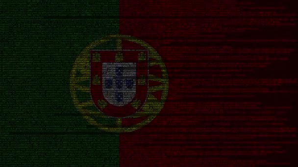 Källkod och Portugals flagga. Portugisiska digital teknik eller programmering relaterade loopable animation — Stockvideo