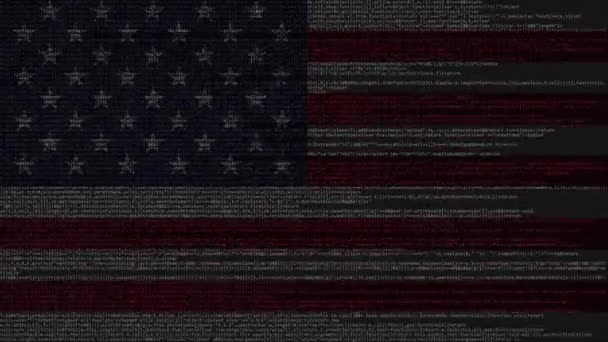 Source code and flag of the United States. American digital technology or programming related loopable animation — Stock Video