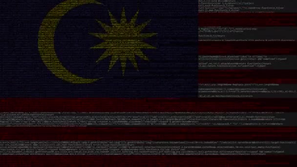 Codice sorgente e bandiera della Malaysia. Tecnologia digitale malese o animazione loop relativa alla programmazione — Video Stock