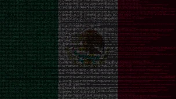 Código fuente y bandera de México. Tecnología digital mexicana o animación loopable relacionada con la programación — Vídeos de Stock