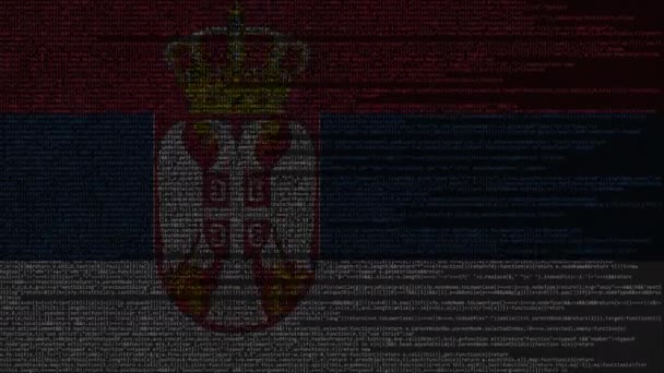 Källkod och flaggan i Serbien. Serbiska digitala teknik eller programmering relaterade loopable animation — Stockvideo