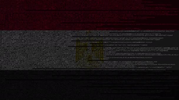 Código fuente y bandera de Egipto. Tecnología digital egipcia o animación loopable relacionada con la programación — Vídeo de stock