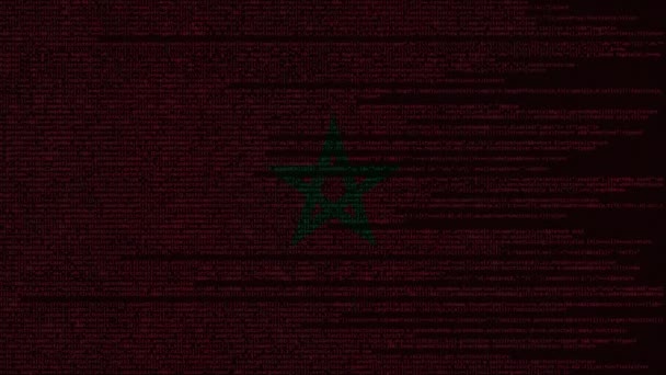 Code source et drapeau du Maroc. Technologie numérique marocaine ou animation en boucle liée à la programmation — Video