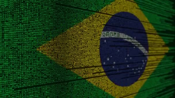 Programový kód a Brazilská vlajka. Brazilské digitální technologii nebo programovací související loopable animace — Stock video