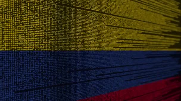 Programový kód a vlajka Kolumbie. Kolumbijský digitální technologii nebo programovací související loopable animace — Stock video
