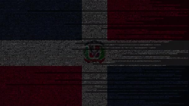 Código fuente y bandera de la República Dominicana. Tecnología digital o animación loopable relacionada con la programación — Vídeos de Stock