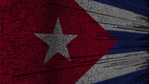 Código del programa y bandera de Cuba. Tecnología digital cubana o animación loopable relacionada con la programación — Vídeos de Stock