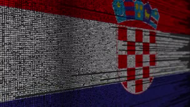 Code de programme et drapeau de la Croatie. Technologie numérique croate ou animation en boucle liée à la programmation — Video