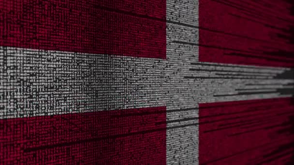 Programkod och flagga Danmark. Dansk digital teknik eller programmering relaterade loopable animation — Stockvideo