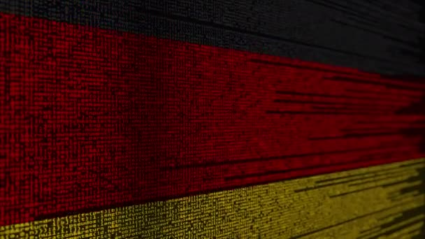 Código del programa y bandera de Alemania. Tecnología digital alemana o animación loopable relacionada con la programación — Vídeo de stock