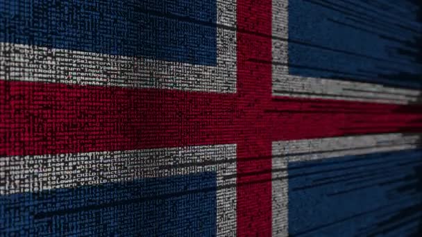 Code de programme et drapeau de l'Islande. Technologie numérique islandaise ou animation en boucle liée à la programmation — Video