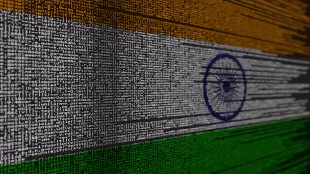 Κώδικα του προγράμματος και τη σημαία της Ινδίας. Ινδική ψηφιακή τεχνολογία ή προγραμματισμού σχετικές loopable κινούμενα σχέδια — Αρχείο Βίντεο