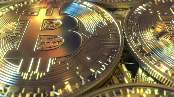 Bitcoin νομίσματα. Εννοιολογική 3d rendering — Φωτογραφία Αρχείου