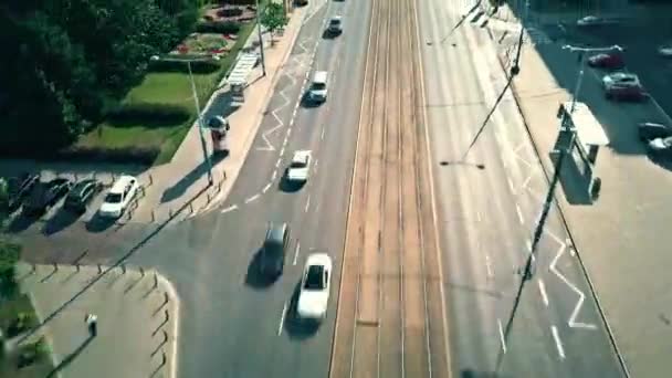Luchtfoto time-lapse van straat stadsverkeer — Stockvideo