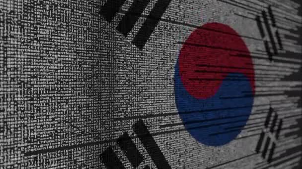 Código del programa y bandera de Corea del Sur. Tecnología digital coreana o animación loopable relacionada con la programación — Vídeo de stock