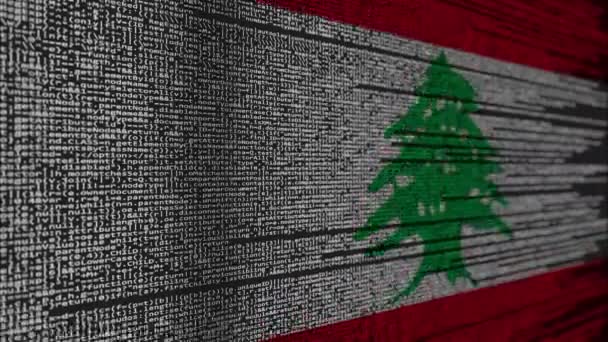 Program code and flag of Lebanon. Lebanese digital technology or programming related loopable animation — Stock Video