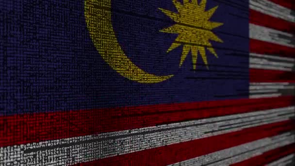 Código do programa e bandeira da Malásia. Tecnologia digital malaia ou animação loopable relacionada à programação — Vídeo de Stock