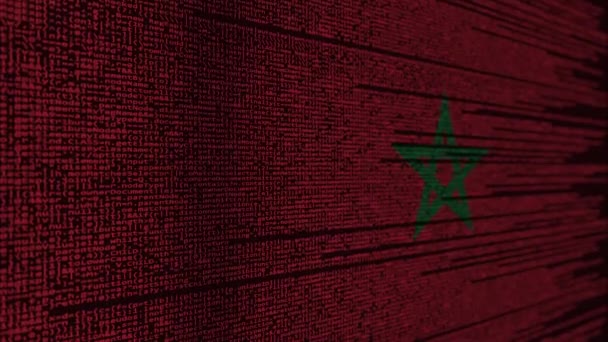 Code de programme et drapeau du Maroc. Technologie numérique marocaine ou animation en boucle liée à la programmation — Video