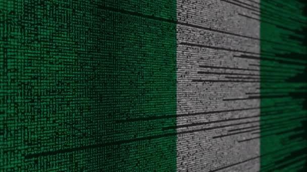 Código del programa y bandera de Nigeria. Tecnología digital nigeriana o animación loopable relacionada con la programación — Vídeos de Stock
