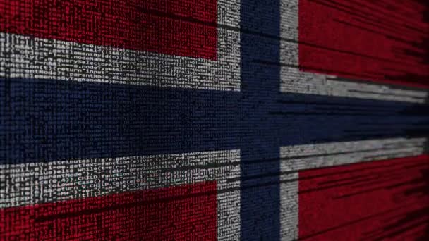 Código del programa y bandera de Noruega. Tecnología digital noruega o animación loopable relacionada con la programación — Vídeo de stock
