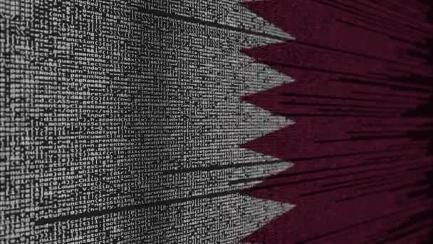 Program code and flag of Qatar. Qatari digital technology or programming related loopable animation — Stock Video