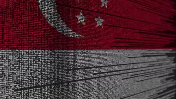 Programmcode und Flagge von singapore. singaporeanische digitale Technologie oder programmierbare loopable Animationen — Stockvideo