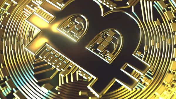Bitcoin d'oro, rendering 3D concettuale — Foto Stock