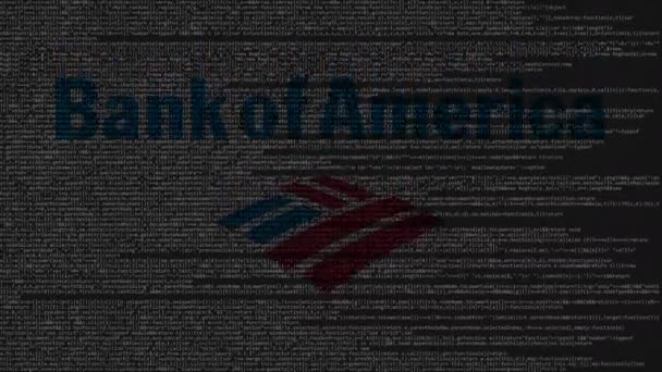 Bank of America logo vyrobené z zdrojový kód na obrazovce počítače. Redakční loopable animace — Stock video