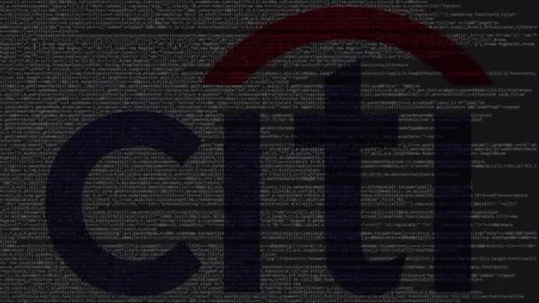 Logotipo do Citigroup feito de código fonte na tela do computador. Animação loopable editorial — Vídeo de Stock
