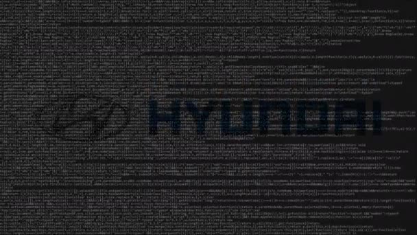 Logotipo Hyundai feito de código fonte na tela do computador. Animação loopable editorial — Vídeo de Stock