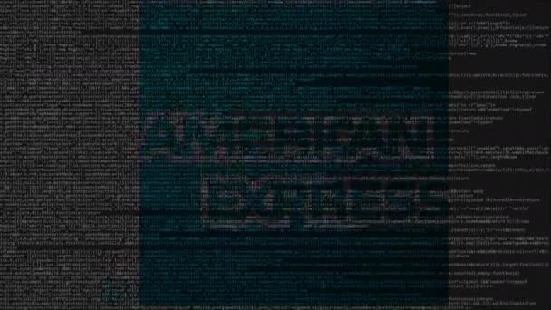 American Express-logo gemaakt van broncode aanvragen op een computerscherm. Redactionele loopbare animatie — Stockvideo