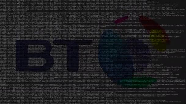 BT Group logotipo feito de código fonte na tela do computador. Animação loopable editorial — Vídeo de Stock