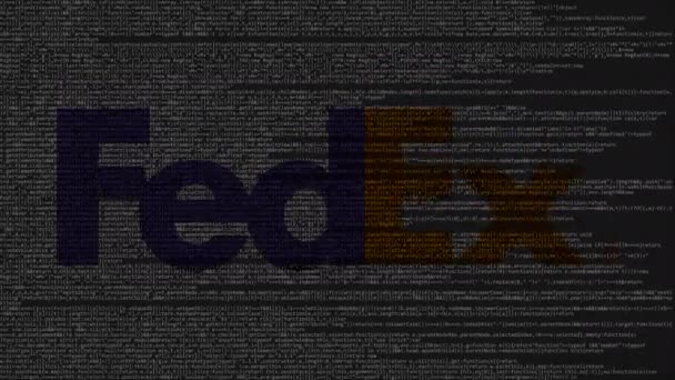 FedEx logo gjord av källkod på datorskärmen. Redaktionella loopable animation — Stockvideo