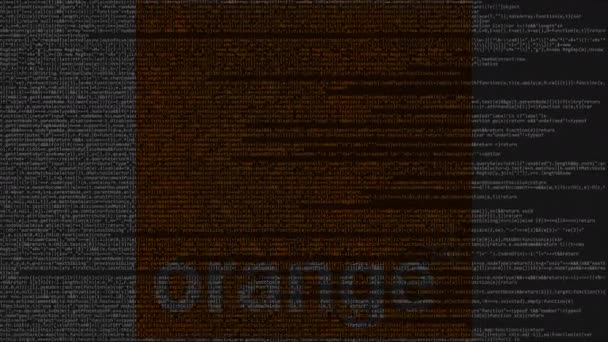 Logo de Orange S.A. hecho de código fuente en la pantalla del ordenador. Animación loopable editorial — Vídeos de Stock