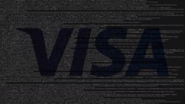 Logo de Visa Inc. hecho de código fuente en la pantalla del ordenador. Animación loopable editorial — Vídeo de stock