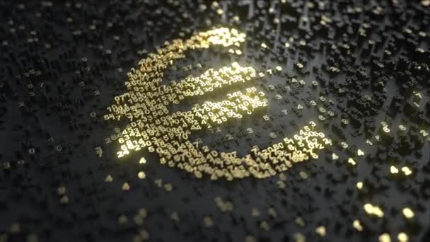 Σύμβολο ευρώ φτιαγμένο από χρυσό αριθμούς. Εννοιολογική κινούμενα σχέδια — Αρχείο Βίντεο